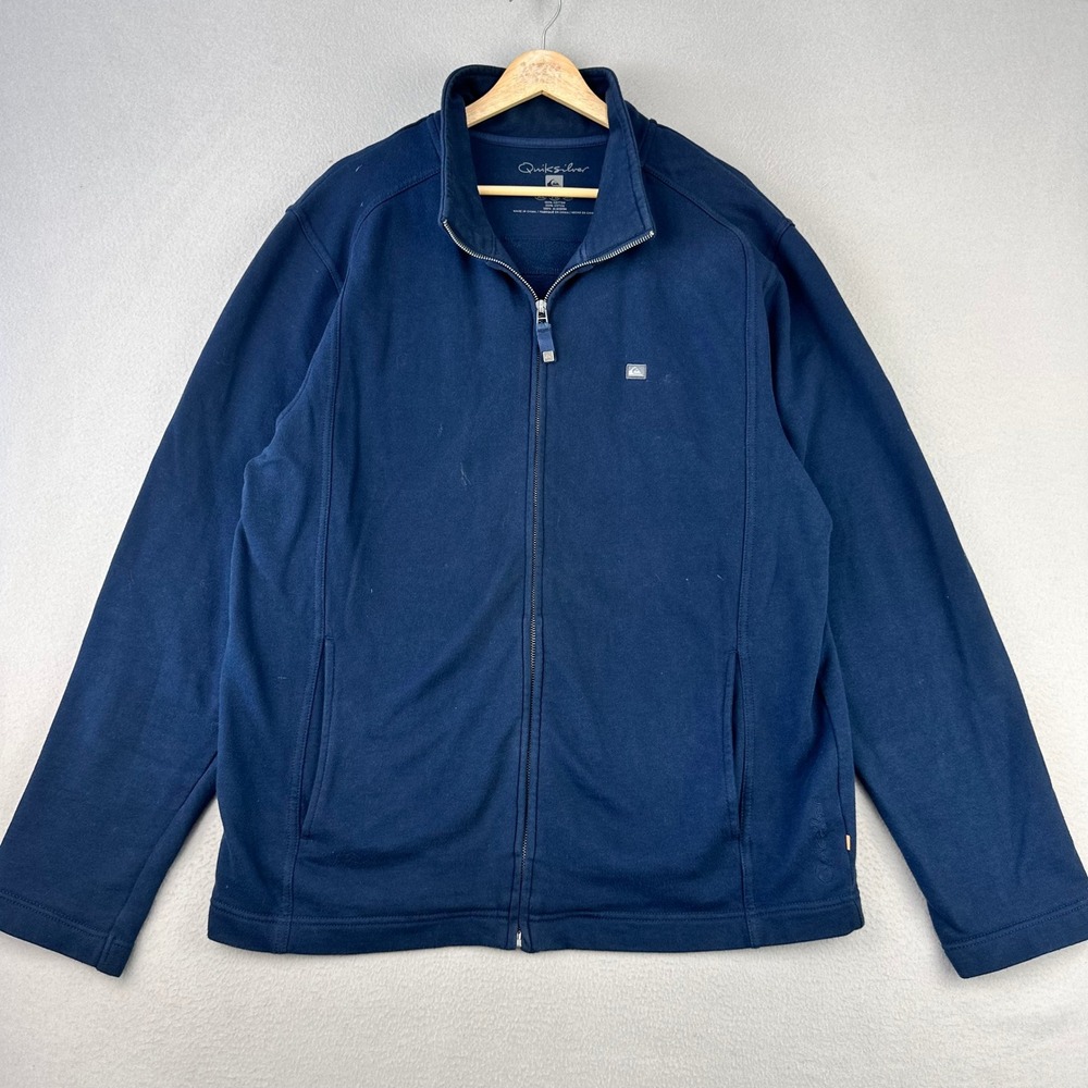 Quiksilver Sweatshirt Jacket Men XL Navy Blue Full-Zip Mock Neck Surf Skater Y2K